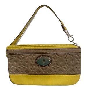 Fossil Taupe and Yellow Embossed Wristlet
